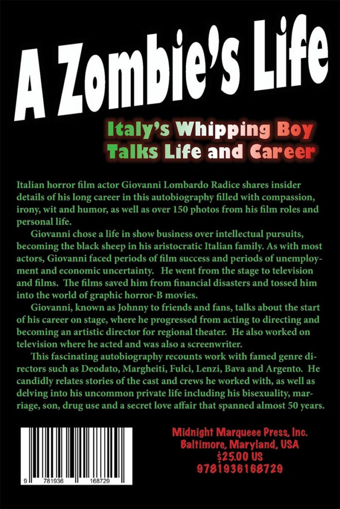 A Zombie's Life by Giovanni Lombardo Radice Book Back Cover Artwork