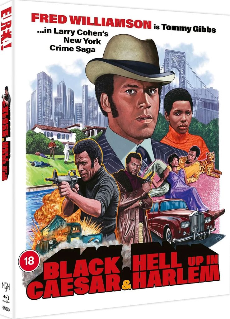 Cover artwork for the double blu-ray release of Back Caesar and Hell up in Harlem from Eureka Entertainment 