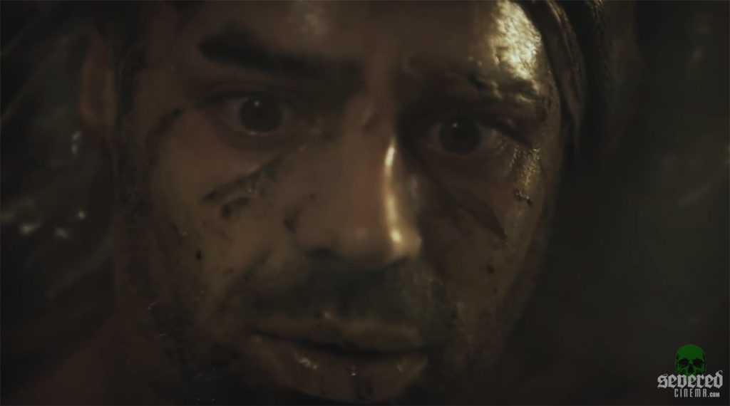 Close-up of the lead character's face in the movie Carcinoma