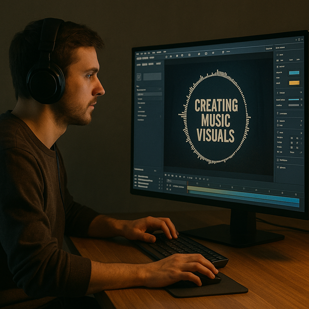 A person wearing headphones sitting at a desk using a computer