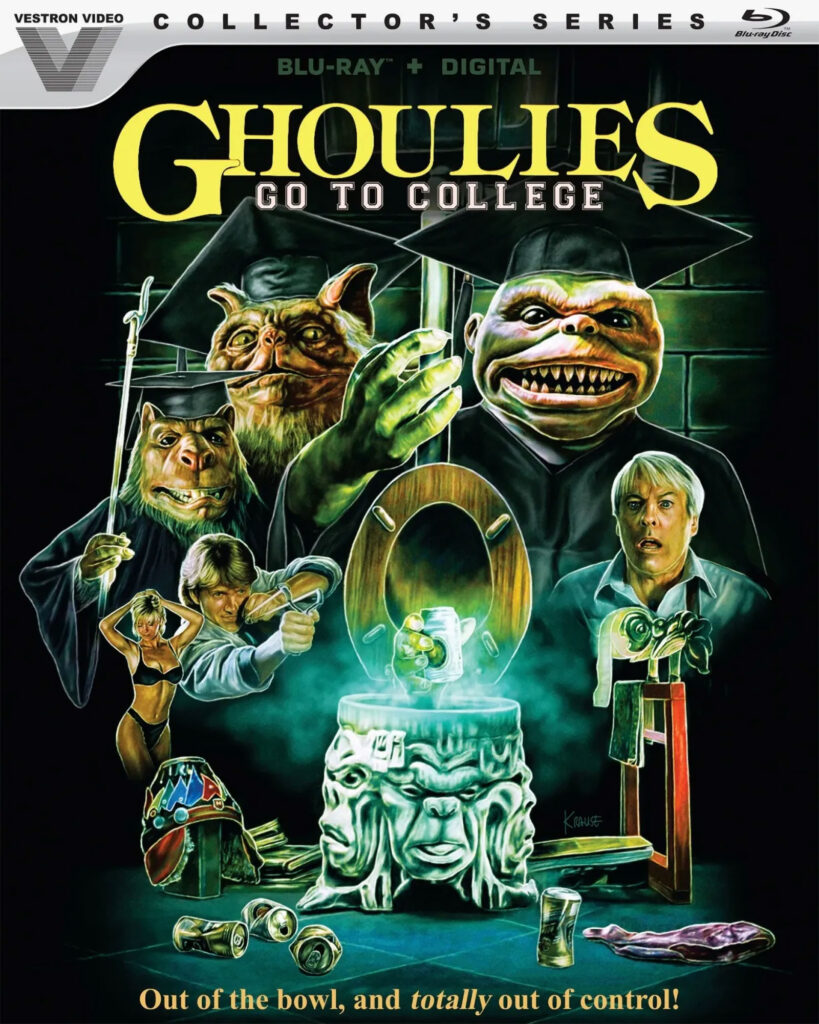 Cover artwork for Ghoulies Go to College on Blu-ray from Vestron Video and Lionsgate.