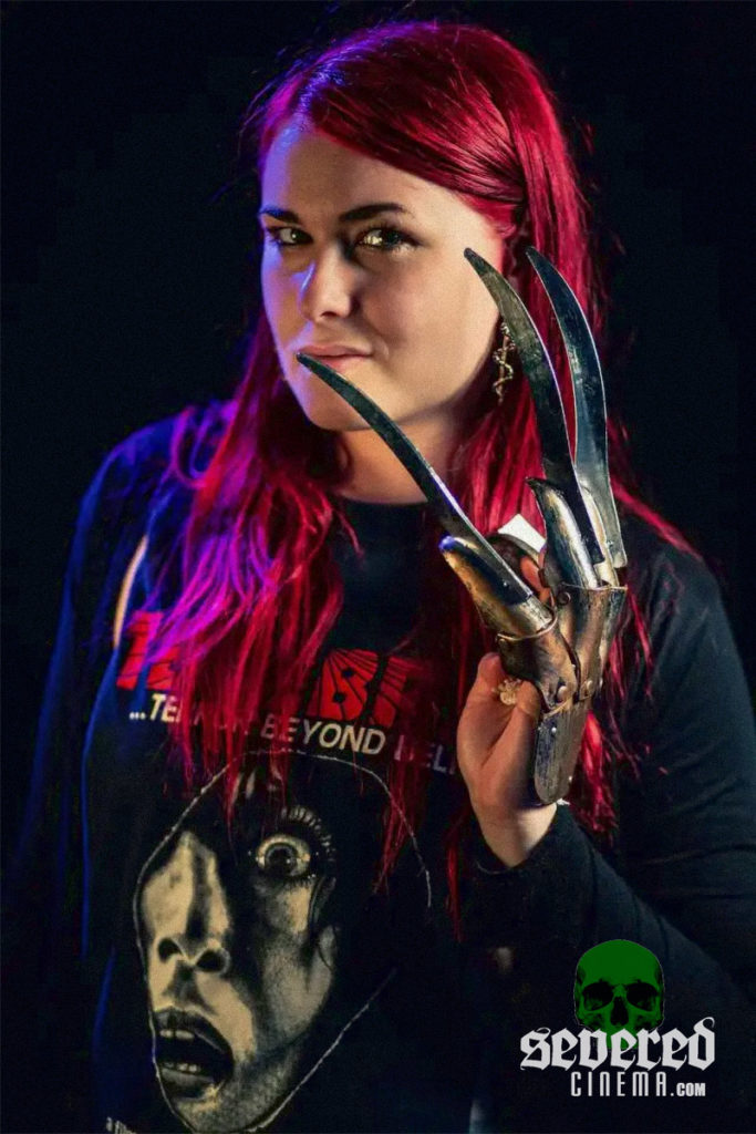 Sarah of Horror with a Freddy Kruger Glove