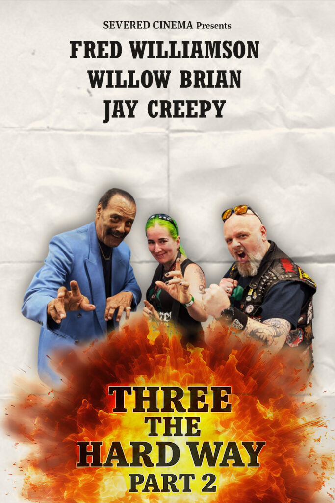 Fake poster for Three the Hard Way 2 starring Fred Williamson, Willow Brian, and Jay Creepy.