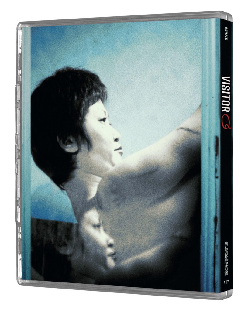 Back cover artwork for Visitor Q on blu-ray from Radiance Films USA.