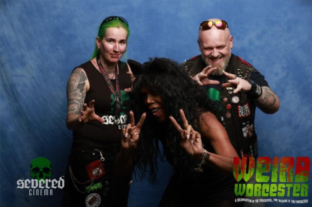 Photo of Willow Brian, Jay Creepy (Severed Cinema), and Geretta Geretta (Demons) at Weird Worcester Horror Con.